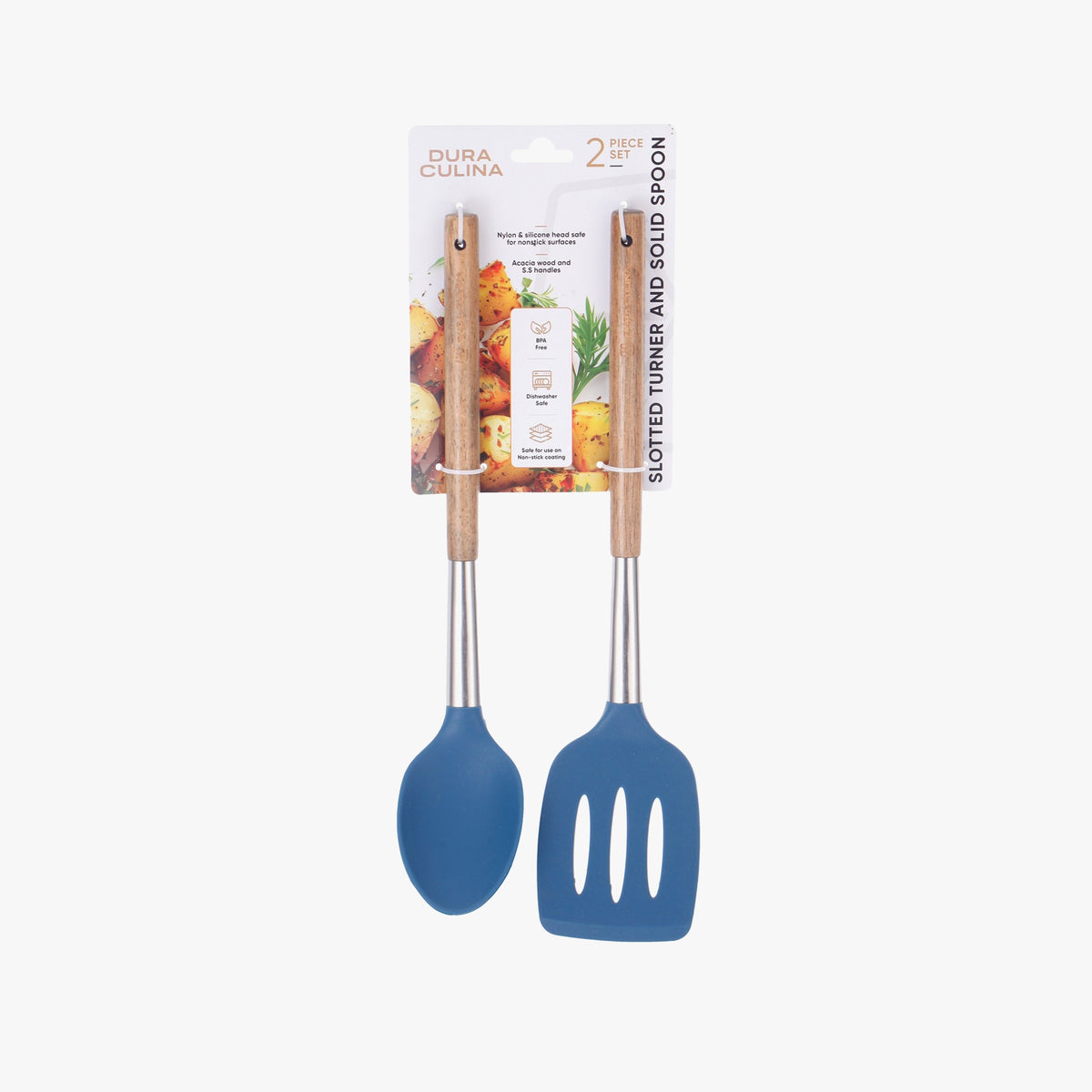 Navy Acacia Wood Spoon & Turner 2-Piece Set